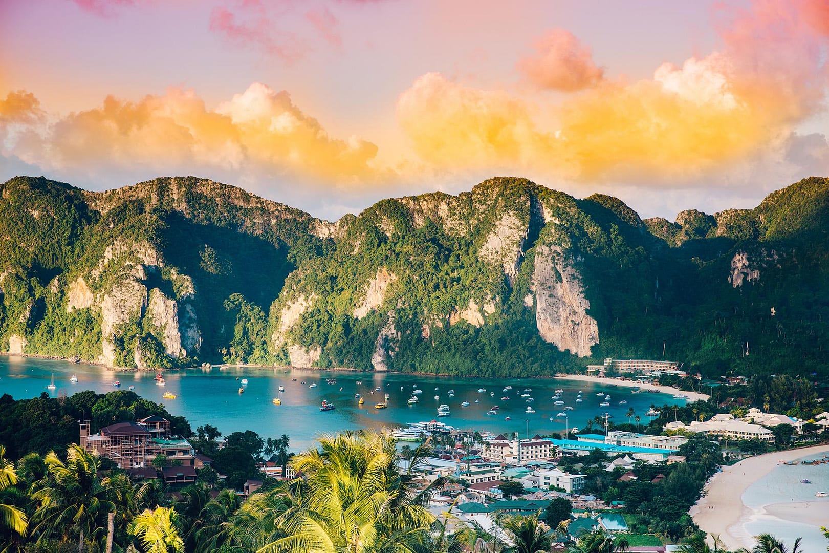 Landscape of Phi Phi Island from the highest view point. Stunning island view of Koh Phi Phi.
