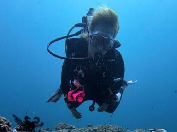 A diver full on scuba diving gear